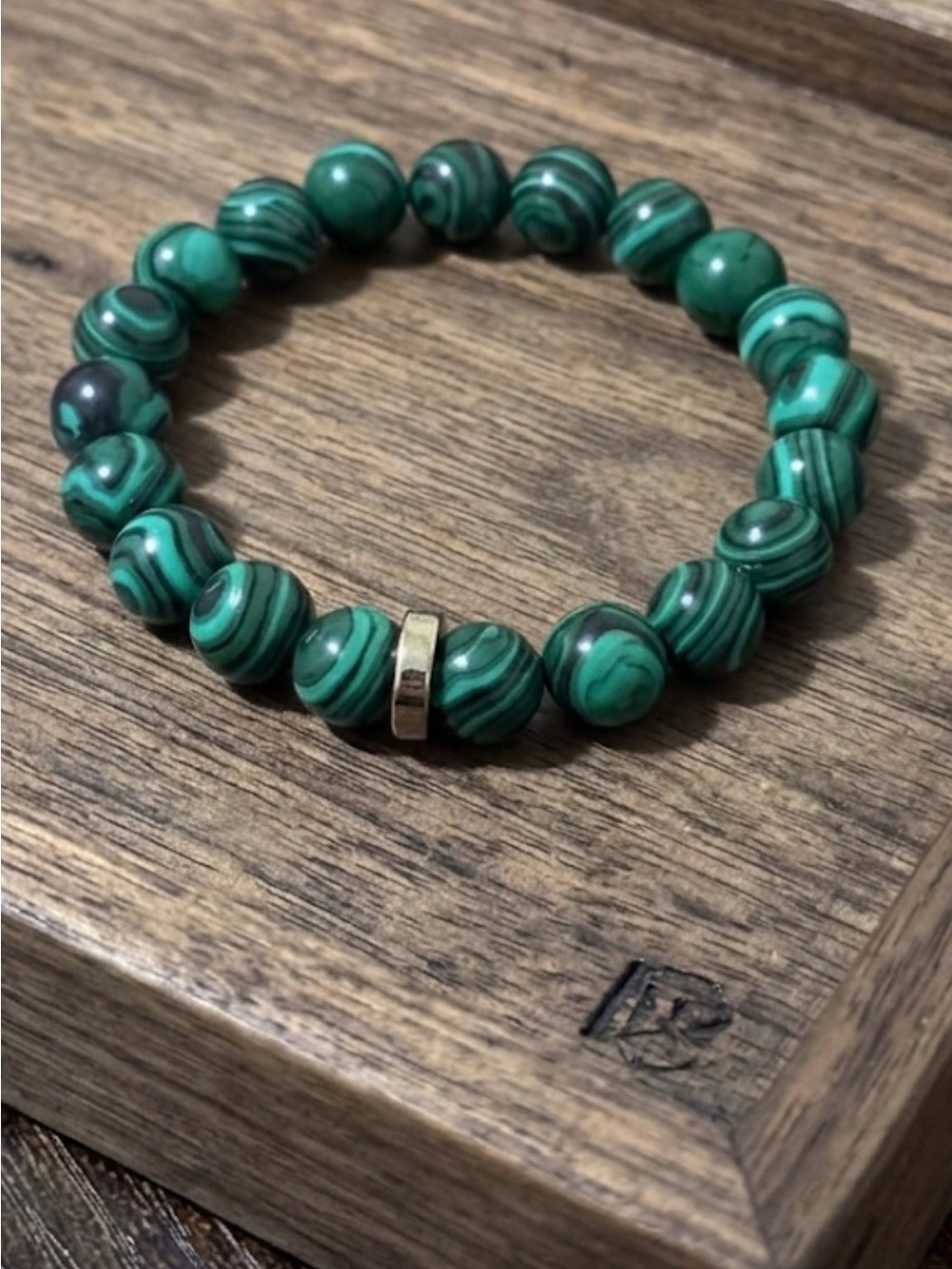 Malachite Bead Bracelet with Gold Accent